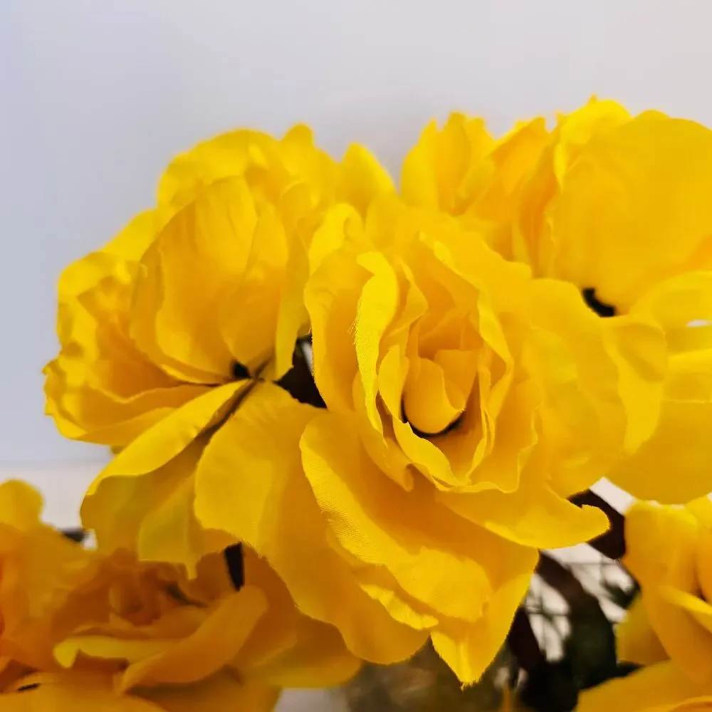 Yellow Artificial Silk Roses Wired Stems Wedding Craft width 4